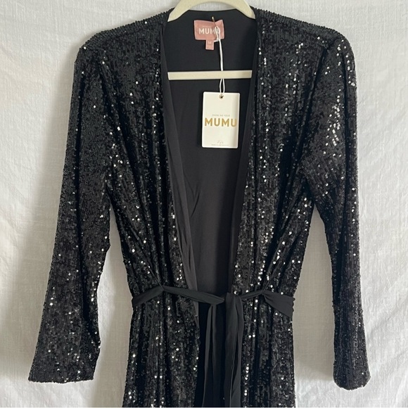 NWT Show Me Your Mumu Encore Kimono Wrap Jacket Midnight Black Sequins S… - Picture 9 of 10